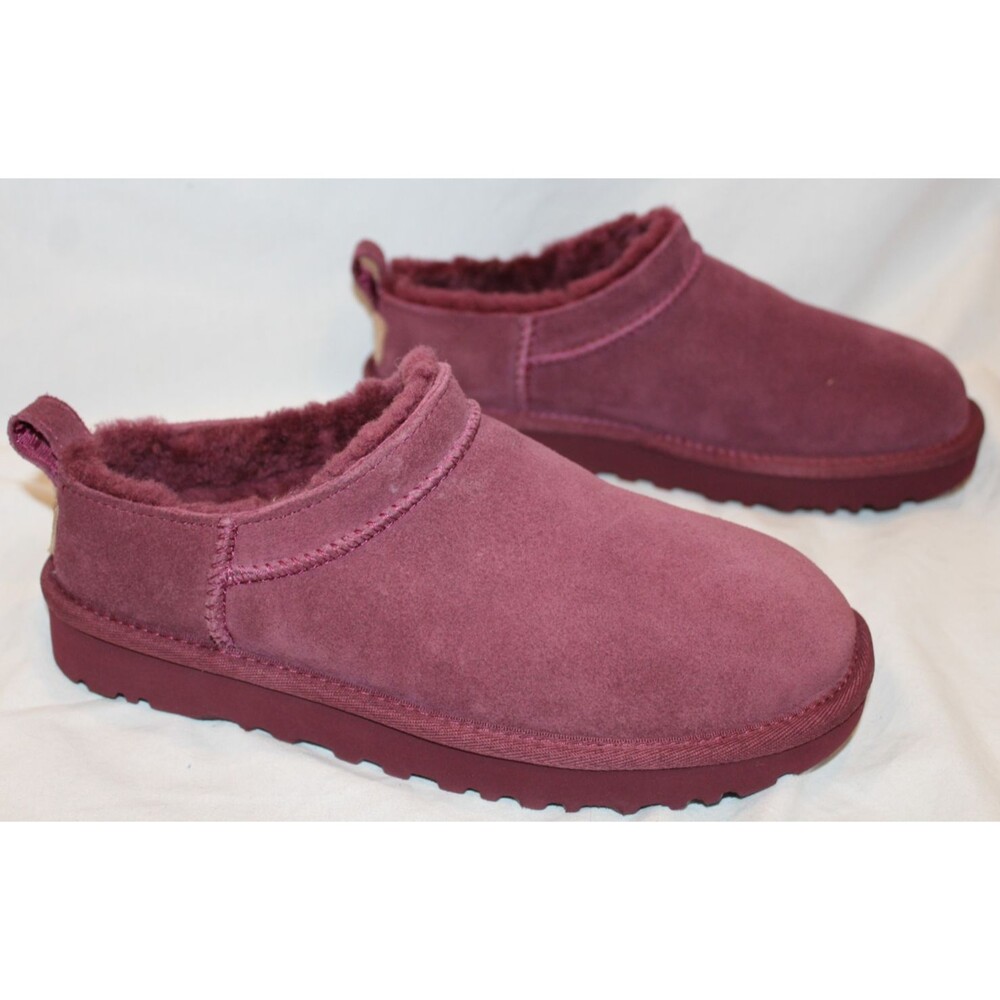 NIB UGG WOMEN'S MICRO‎ MINI SUEDE SHEARLING LINED BOOTS BURGUNDY